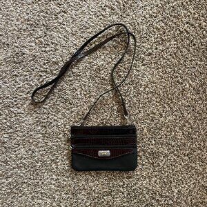 Brighton Black Brown Small Purse Pockets Zipper Long Strap Crossbody